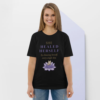She Healed Herself Organic Cotton T-Shirt (White, Lavender, Black)