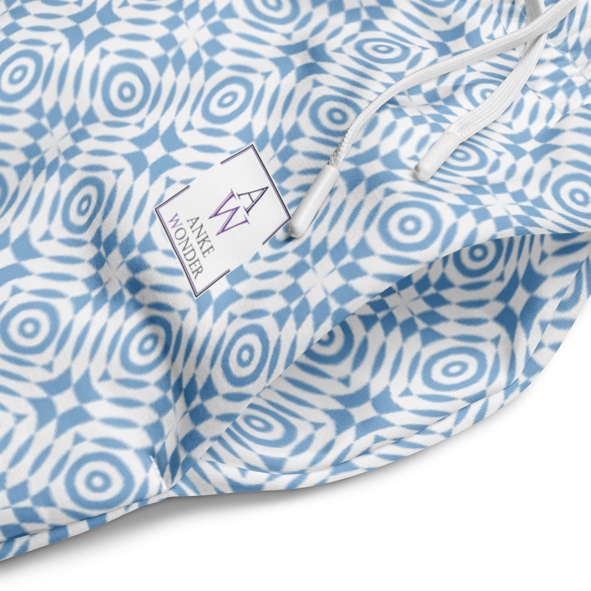 Close-up of the joggers’ label, showing recycled polyester material and eco-friendly design.