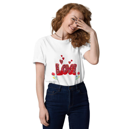 Women’s LOVE Graphic T-Shirt - Organic Cotton Hearts & Roses (Black, Pink & White) - Anke Wonder LLC
