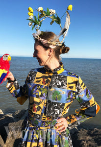 Women's Short Designer Jacket, Bird Patterned "4-in-1" with Stripes - Anke Wonder