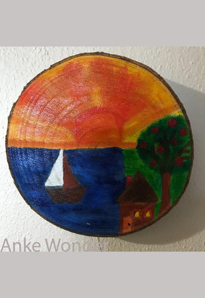 Wooden Boat & Sunset Artwork - Anke Wonder