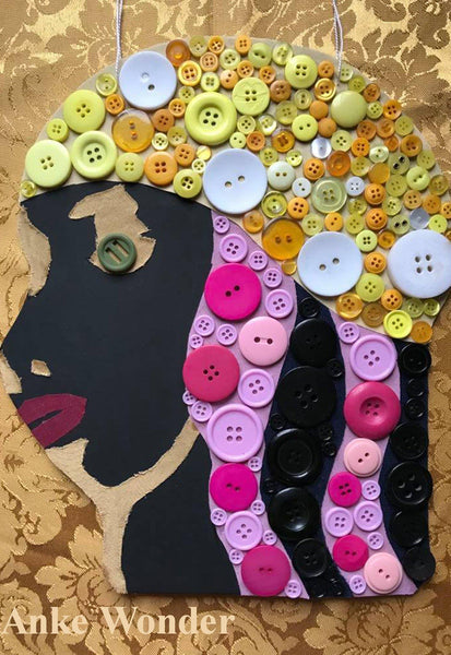 Black Woman Button Mixed Media Artwork - Anke Wonder