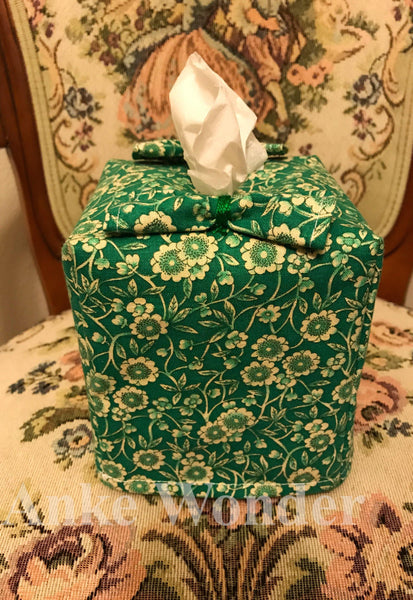 Green Floral Square Tissue Box Cover - Anke Wonder