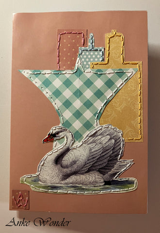 Hand-Embroidered vintage greeting card with a swan and Milwaukee skyline application for gifting.