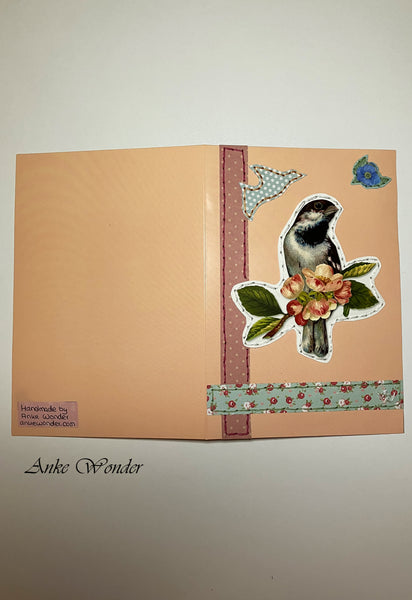 Hand-Embroidered vintage greeting card with a bird application for gifting.
