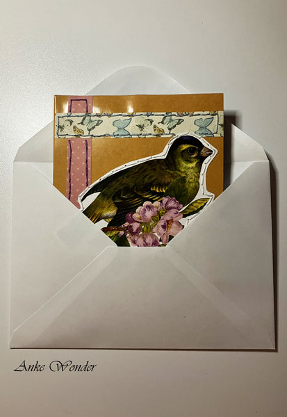 Brown Vintage Bird Card in a white envelope.