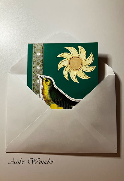 Vintage Bird Greeting Card in white envelope.