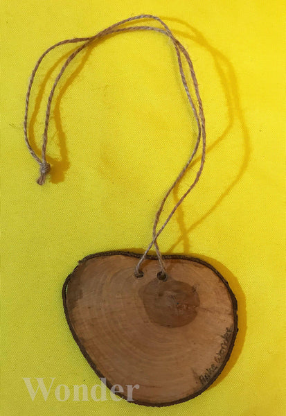 Handpainted Wooden Necklace with black and yellow Black-Cowled Oriole and brown cotton band and gift box.
