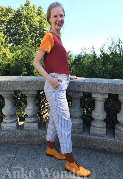 Women's Floral Striped Pants "Let´s Meet In The Park" - Anke Wonder
