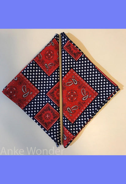 Blue Red Geometric Fabric Napkins Set - Anke Wonder