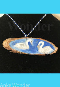 Handpainted Wooden Necklace Romantic Swans - Anke Wonder