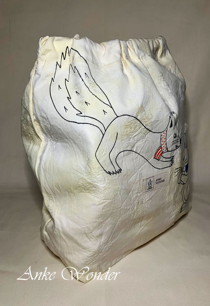 Hand-Painted Squirrels Drawstring Bag Naturally Dyed - Anke Wonder LLC